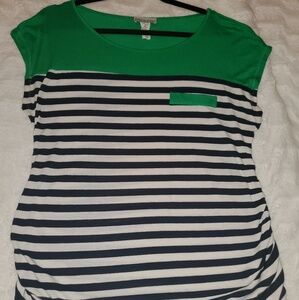Belly By Design Green navy blue striped maternity shirt Xl